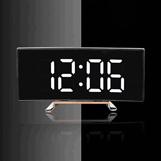 Alarm Clock Digital LED  with Modern Curved Design, USB power supply, Bedside Clock with Temperature and Humidity Display
